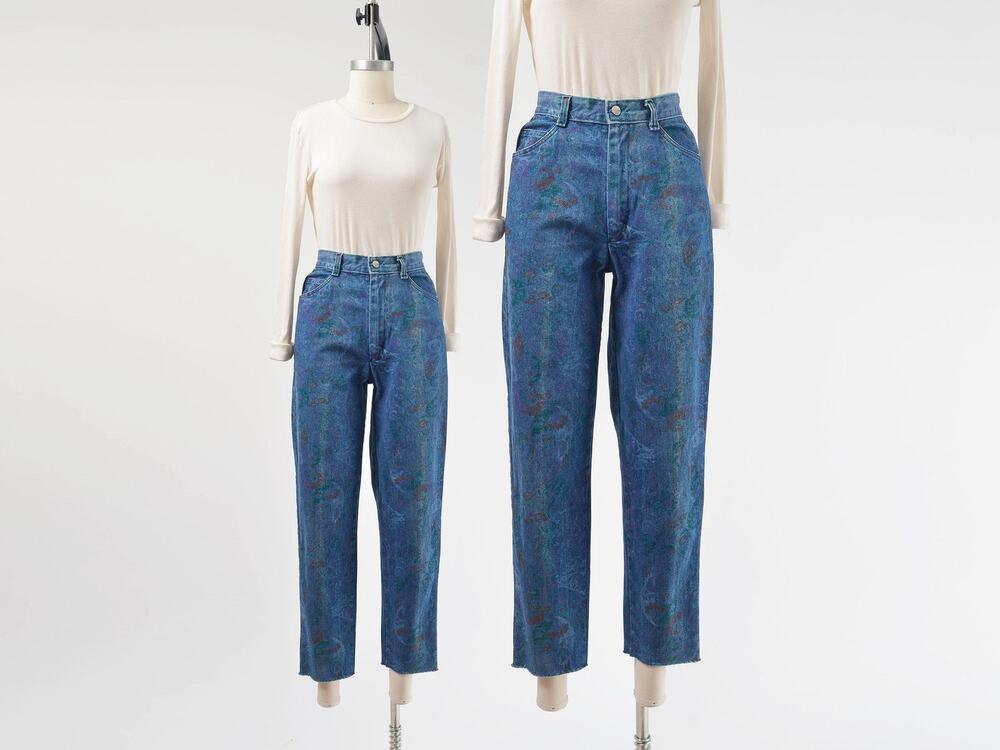 Vintage 80s Paisley Floral Print Ankle Length Jeans size S 26 waist